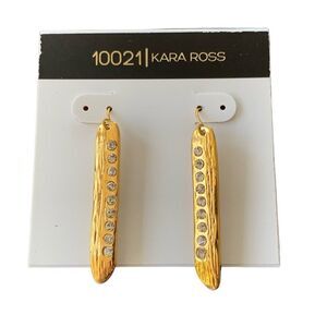 Kara Ross Gold Bar Earrings – Crystal Linear Drop, Gold Tone, NWT
